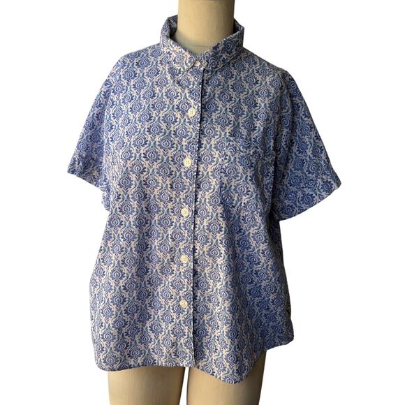 Sleep Sense Pyjama Shirt Women Medium Button Up Blue Floral Short Sleeve Cotton - Picture 1 of 9